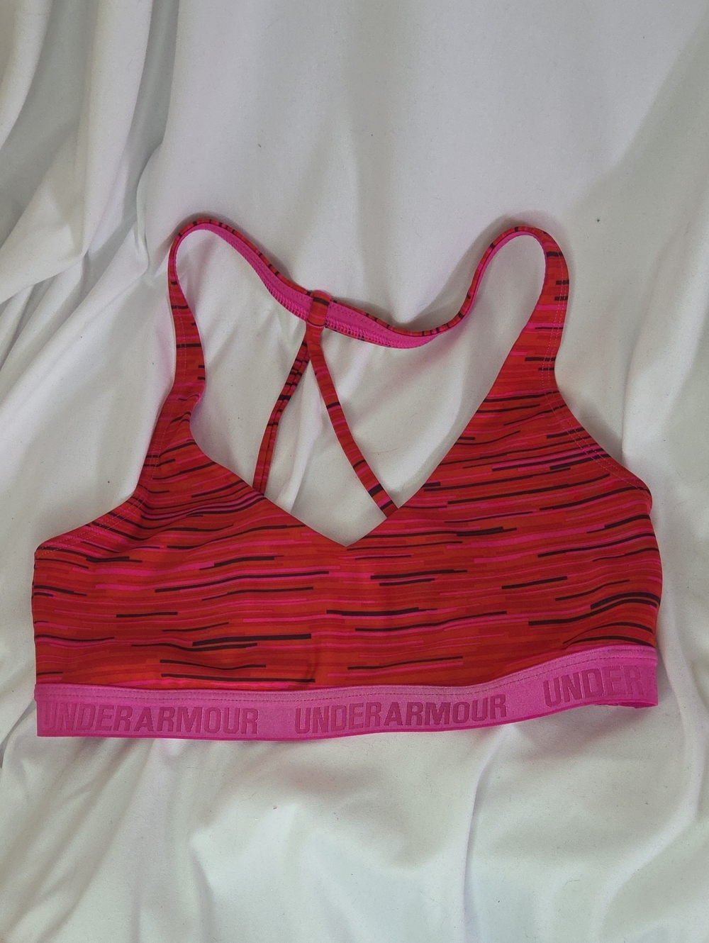 Under Armour Hot Pink & Red Striped Racerback Sports Bra